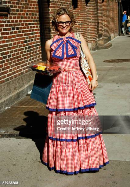 Actress Amy Sedaris arrives for the "Late Show with David Letterman" at the Ed Sullivan Theater on May 21, 2009 in New York City.