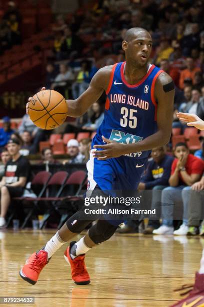 Milton Doyle of the Long Island Nets handles the ball against the Canton Charge on November 25, 2017 at the Canton Memorial Civic Center in Canton,...