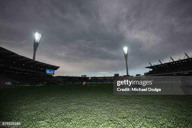 General view is seen after players walked off due to lightning during the Women's International match between the Australian Matildas and China PR at...