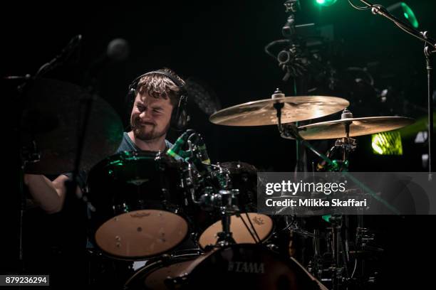 Drummer Matt Garstka of Animals as Leaders performs at The Regency Ballroom on November 25, 2017 in San Francisco, California.