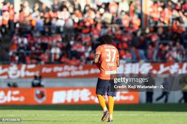 Caue of Omiya Ardija shows dejection after the scoreless draw and his side's relegation to the J2 after the J.League J1 match between Omiya Ardija...