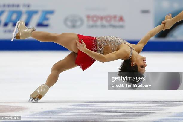 Meagan Duhamel and Eric Radford of Canada compete in the Pairs Free Skating during day two of 2017 Bridgestone Skate America at Herb Brooks Arena on...