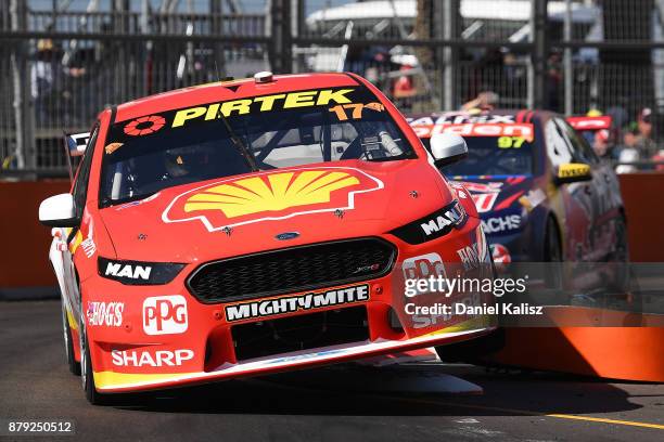 Scott McLaughlin drives the Shell V-Power Racing Team Ford Falcon FGX during race 26 for the Newcastle 500, which is part of the Supercars...