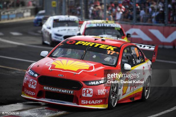 Scott McLaughlin drives the Shell V-Power Racing Team Ford Falcon FGX during race 26 for the Newcastle 500, which is part of the Supercars...