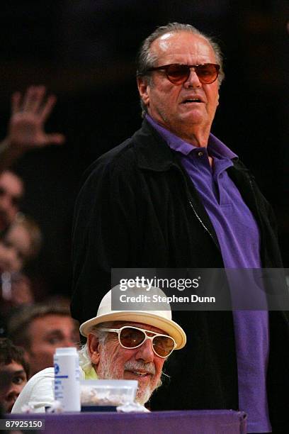 Music producer Lou Adler and actor Jack Nicholson attend Game Two of the Western Conference Finals during the 2009 NBA Playoffs between the Los...