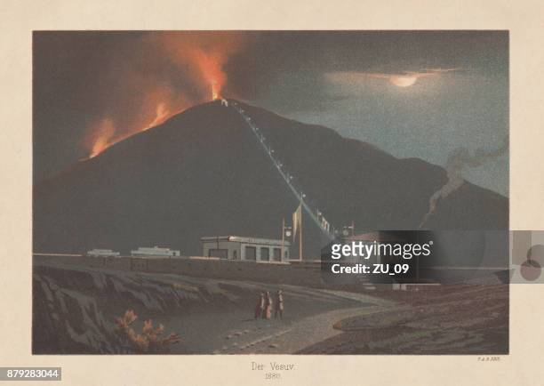 illustrazioni stock, clip art, cartoni animati e icone di tendenza di eruzione del vesuvio nel 1880, litografia, pubblicata nel 1883 - mt vesuvius