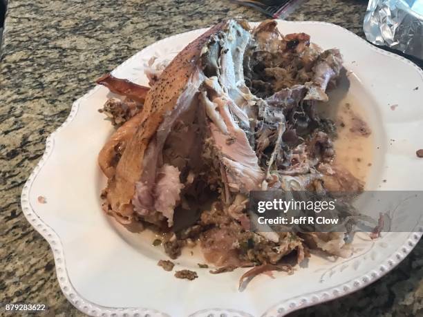 roast turkey remains - thanksgiving leftovers stock pictures, royalty-free photos & images