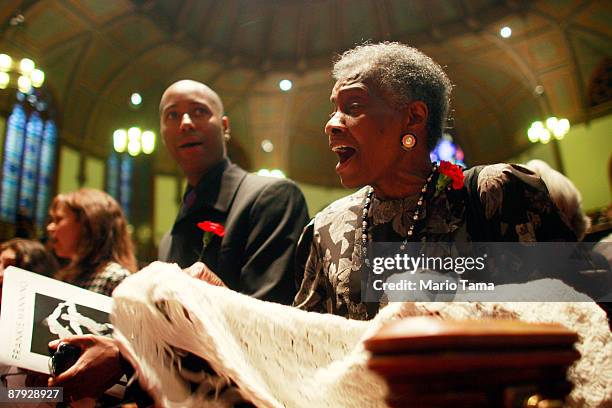 Celebrants sing during a church service honoring legendary Lindy Hop dancer Frankie Manning May 22, 2009 in New York City. Lindy Hop is an acrobatic...