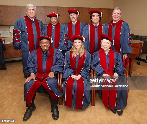 Julliard Board Chair Bruce Kovner, Doctorate recipients music mogul Quincy Jones, Steve Reich and Dr. Harusha Handa, Julliard President Joseph...