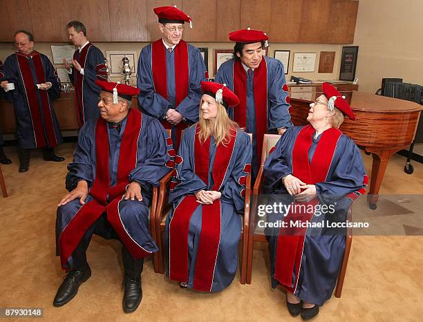 Steve Reich and Dr. Harusha Handa, dancer Donald McKayle, actress Laura Linney and soprano Renata Scotto attend Julliard's Director of the Drama...