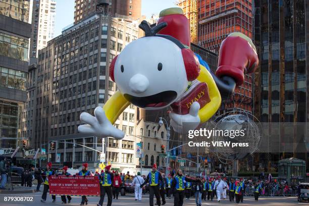 Diary of a Wimpy Kid®, Greg Heffley balloon floats over Columbus Circle during the 91st annual Macy's Thanksgiving Day Parade on November 23, 2017 in...