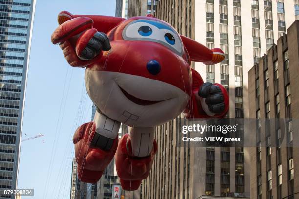 Super Wings' Jett balloon floats over Sixth Avenue during the 91st annual Macy's Thanksgiving Day Parade on November 23, 2017 in New York City.