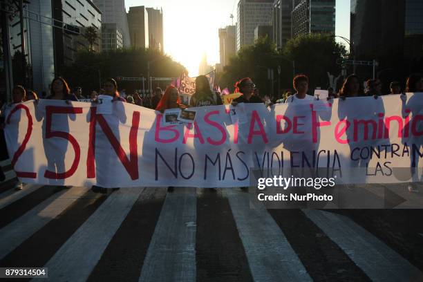 Women march marking the International Day for the Elimination of Violence against Women, in Mexico City, Saturday, Nov. 25, 2017. They are demanding...