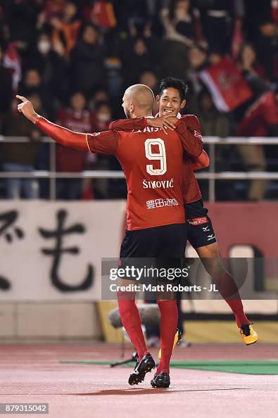 Robin Simovic Robin Simovic of Nagoya Grampus celebrates scoring his side's third ...