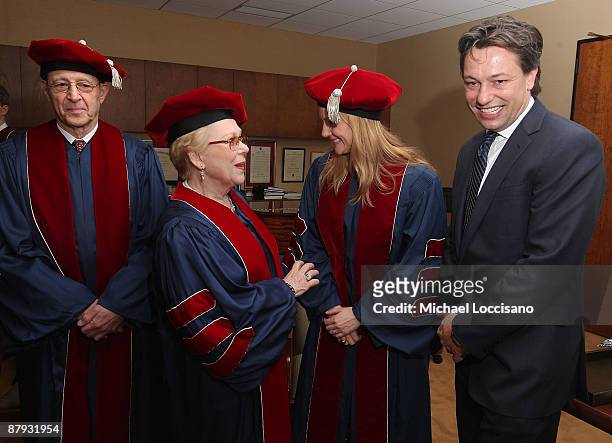 Honorary Doctorate recipients musician Steve Reich, soprano Renata Scotto, actress Laura Linney and Marc Schauer attend Julliard's 104th commencement...
