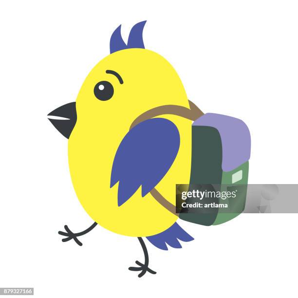 baby chick with backpack - blue backpack stock illustrations