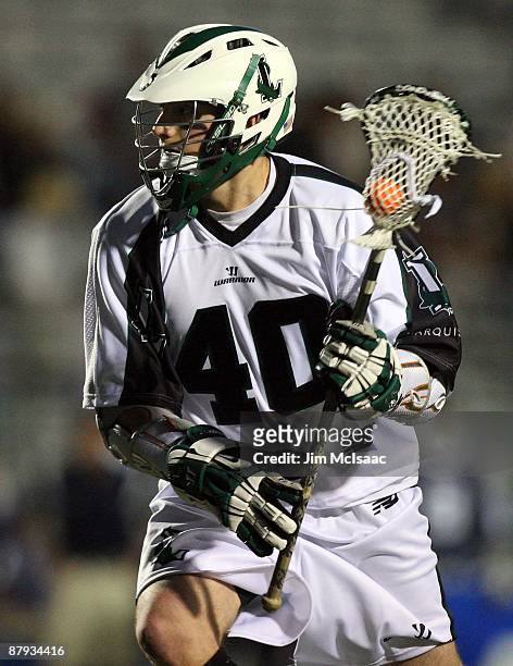 Matt Danowski of the Long Island Lizards controls the ball against the Washington Bayhawks during their Major League Lacrosse game on May 21, 2009 at...