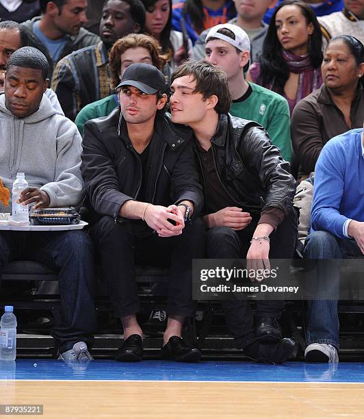 Ed Westwick and guest attend Charlotte Bobcats vs New York Knicks game at Madison Square Garden on March 7, 2009 in New York City.