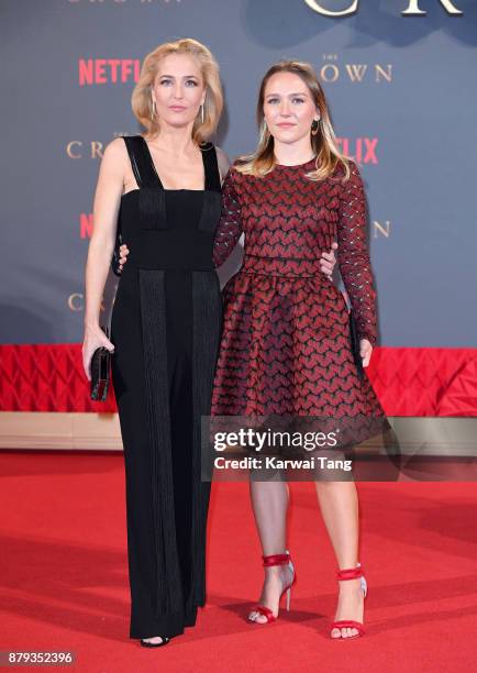 Gillian Anderson and daughter Piper Maru Klotz attend the World Premiere of Netflix's "The Crown" Season 2 at Odeon Leicester Square on November 21,...