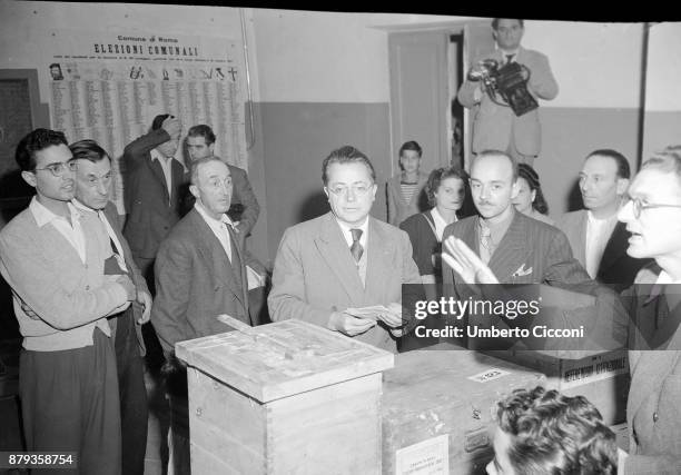 Palmiro Togliatti, leader of the Italian Communist Party, votes at the election in 1948.