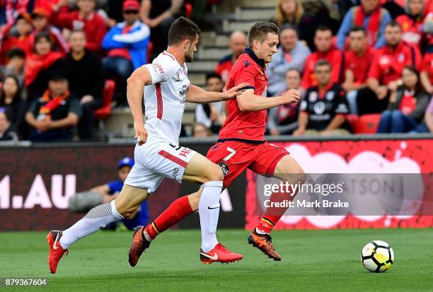 Ryan Kitto of Adelaide United in action during the round eight A-League match between Adelaide United and the Western Sydney Wanderers at Coopers...