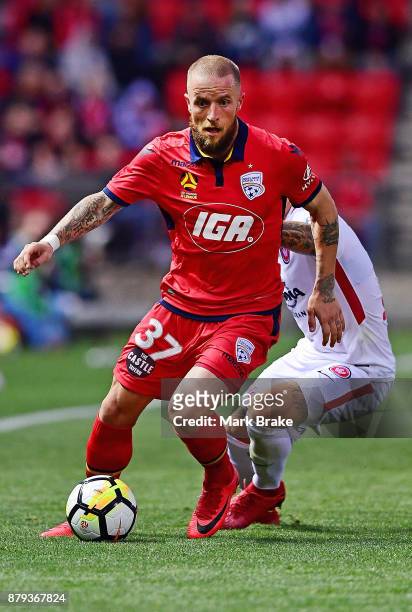 Daniel Adlung of Adelaide United during the round eight A-League match between Adelaide United and the Western Sydney Wanderers at Coopers Stadium on...
