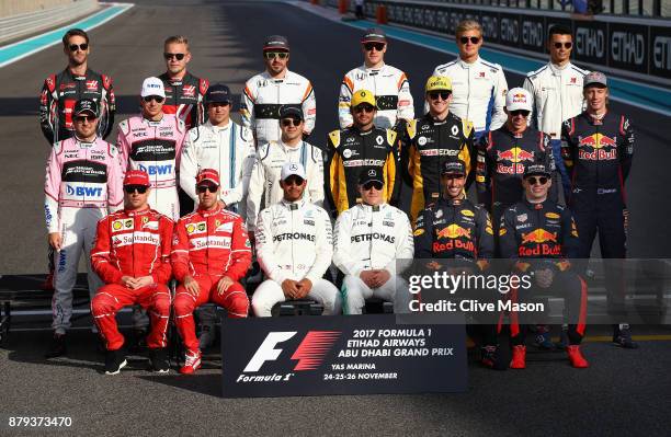 The F1 Drivers Class of 2017 photo before the Abu Dhabi Formula One Grand Prix at Yas Marina Circuit on November 26, 2017 in Abu Dhabi, United Arab...