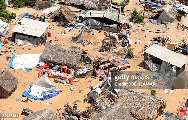 General view of the abandoned conflict zone where Tamil Tigers separatists made their last stand before their defeat by the Sri Lankan army in the...