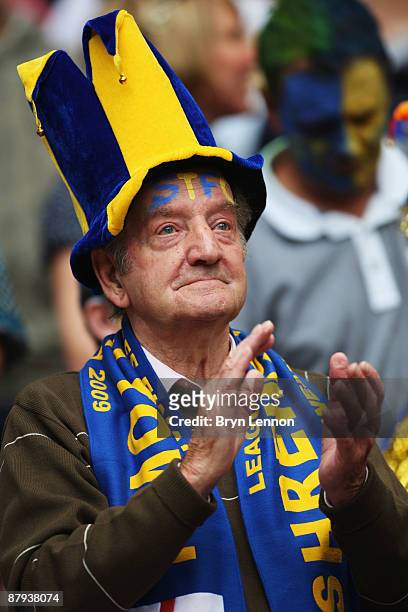 Shrewsbury Town fans look on prior to the Coca Cola League 2 Playoff Final match between Gillingham and Shrewsbury Town at Wembley Stadium on May 23,...