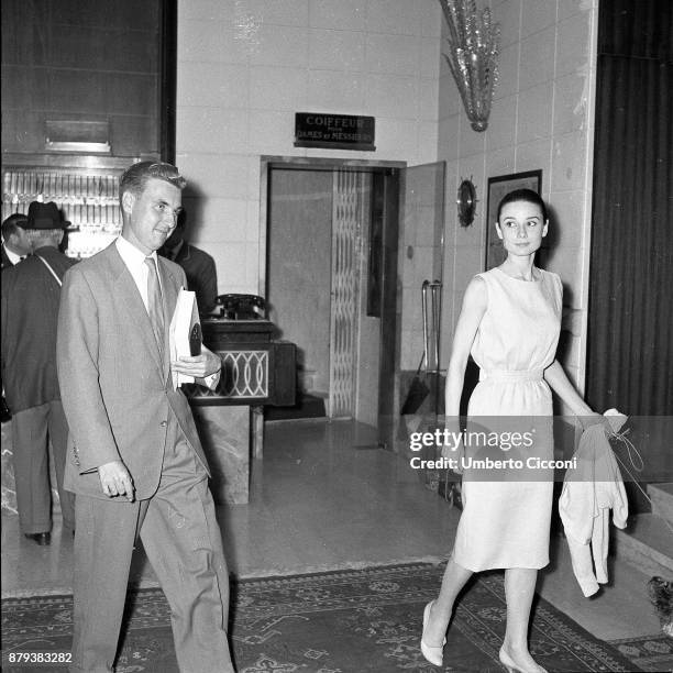 Audrey Hepburn with her half-brother Ian Quarles van Ufford at the Hassler hotel, Rome 1958.