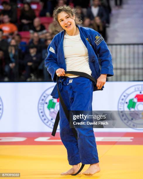 Laura Vargas Koch of Germany defeated Natascha Ausma of the Netherlands by a wazari to win the u70kg bronze medal during the The Hague Judo Grand...