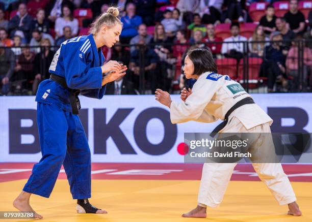 Daria Bilodid of Ukraine defeated Otgontsetseg Galbadrakh of Kazakhstan by a wazari after four and a half minutes of extra time to win the u48kg gold...