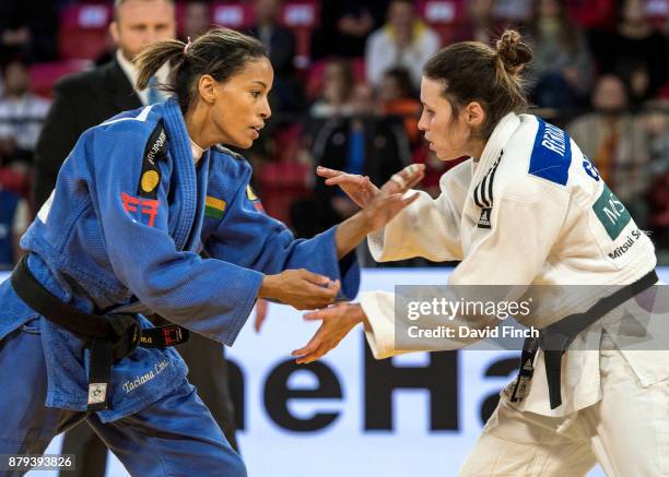 Diogo Cesar of Guinea-Bissau defeated Kimberley Renicks of Great Britain by a wazari in extra time to win the u48kg bronze medal during the 2017 The...