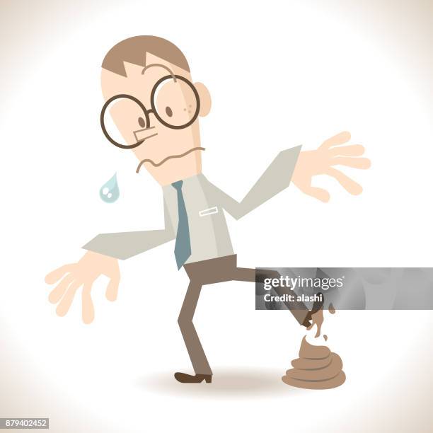 stockillustraties, clipart, cartoons en iconen met zakenman intensivering in de shit (hondenpoep), pech - stappen