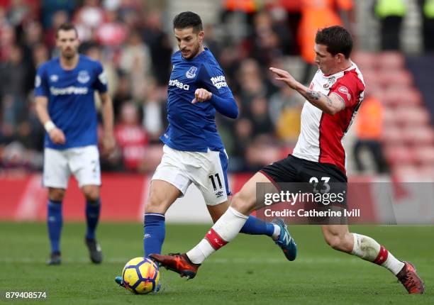 Kevin Mirallas of Everton and Pierre-Emile Hojbjerg of Southampton during the Premier League match between Southampton and Everton at St Mary's...