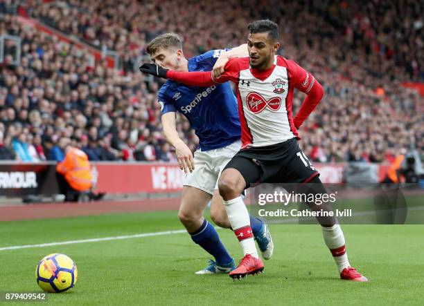 Sofiane Boufal of Southampton holds off Jonjoe Kenny of Everton during the Premier League match between Southampton and Everton at St Mary's Stadium...