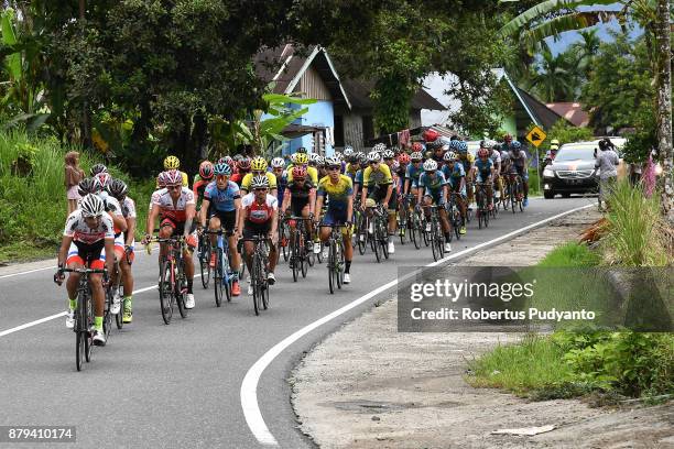 Tabriz Shahrdary Team Iran lead the peloton during stage 9 of the Tour de Singkarak 2017, Pasaman-Bukittinggi 117,2 km on November 26, 2017 in...