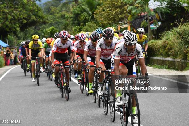 Tabriz Shahrdary Team Iran lead the peloton during stage 9 of the Tour de Singkarak 2017, Pasaman-Bukittinggi 117,2 km on November 26, 2017 in...