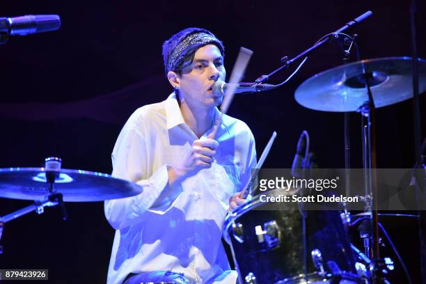 Singer Jay Franxis of the band Facial performs onstage in support of Silversun Pickups during a benefit concert in support of Unidos at The Theatre...