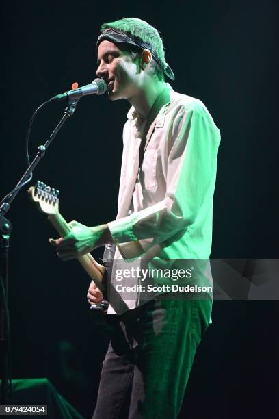 Singer Jay Franxis of the band Facial performs onstage in support of Silversun Pickups during a benefit concert in support of Unidos at The Theatre...