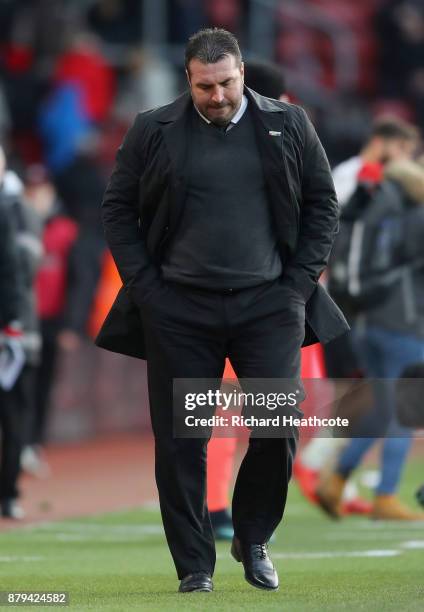 David Unsworth, Caretaker Manager of Everton reacts after the Premier League match between Southampton and Everton at St Mary's Stadium on November...