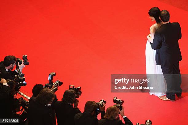 Actress Rinko Kikuchi and actor Sergi Lopez attends the "Map of the Sound of Tokyo" Premiere at the Palais De Festivals during the 62nd Annual Cannes...