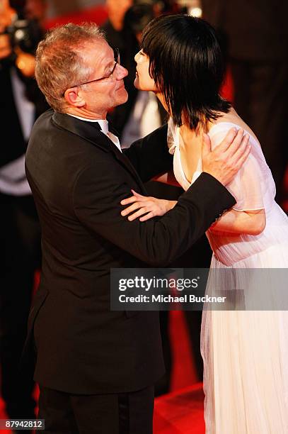 Cannes Film Festival director Thierry Fremaux and actress Rinko Kikuchi attend the "Map of the Sound of Tokyo" Premiere at the Palais De Festivals...