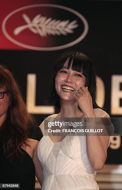 Japanese actress Rinko Kikuchi arrives for the screening of the movie "Map of the Sounds of Tokyo" directed by Spanish Isabel Coixet, presented in...