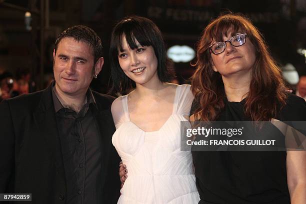 Spanish actor Sergi Lopez , Spanish director Isabel Coixet and Japanese actress Rinko Kikuchi arrive for the screening of the movie "Map of the...