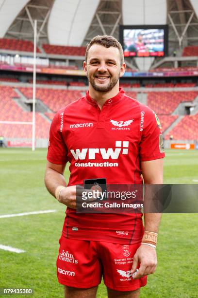 Man of the match Paul Asquith of Scarlets poses for a photo during the Guinness Pro14 match between Southern Kings and Scarlets at Nelson Mandela Bay...