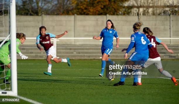 Molly Peters of West Ham United scores during the FA Womens Premier League match between West Ham United Ladies and C&K Basildon Ladies at Rush Green...
