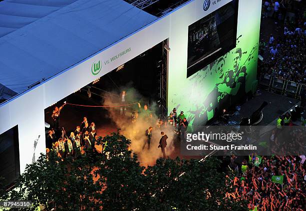 General view of celebrations at the rathaus after winning the German championship after their Bundesliga match against SV Werder Bremen on May 23,...