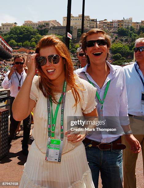 Princess Beatrice and her boyfriend Dave Clark are seen in the pitlane before the Monaco Formula One Grand Prix at the Monte Carlo Circuit on May 24,...