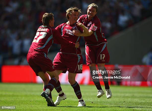 Martyn Woolford scores the winning goal for Scunthorpe during the Coca-Cola League One Playoff Final between Millwall and Scunthorpe United at...